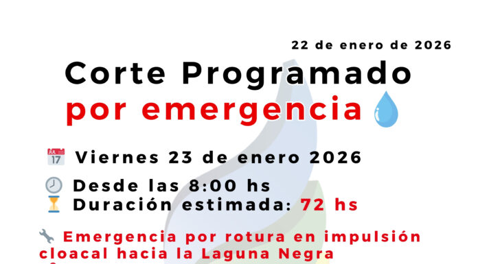 Trelew: Se realizará un corte de agua por 72hs para reparar la impulsión cloacal hacia la Laguna Negra