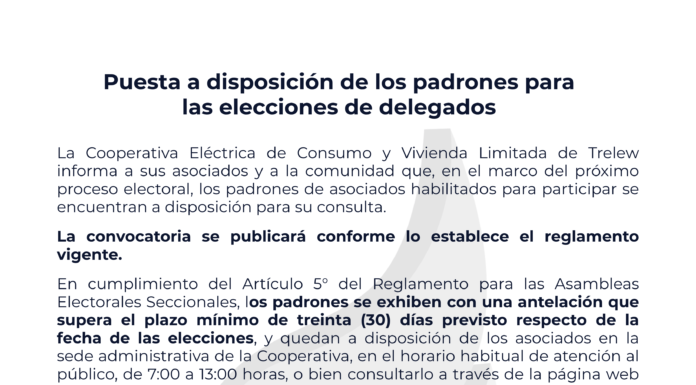 La Cooperativa pone a disposición los padrones para las elecciones de delegados